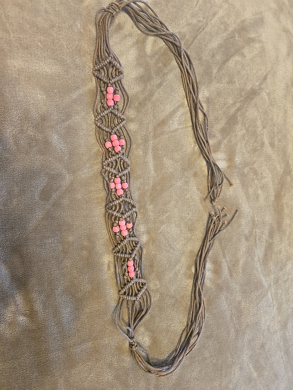 Boho Macramé Necklace with Pink Bead Accents